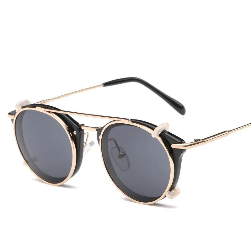Fashionable Round Metal 2-In-1 Sunglasses Men'S And Women'S Trend Detachable Glasses Set Outdoor Driving Sun Protection Goggles
