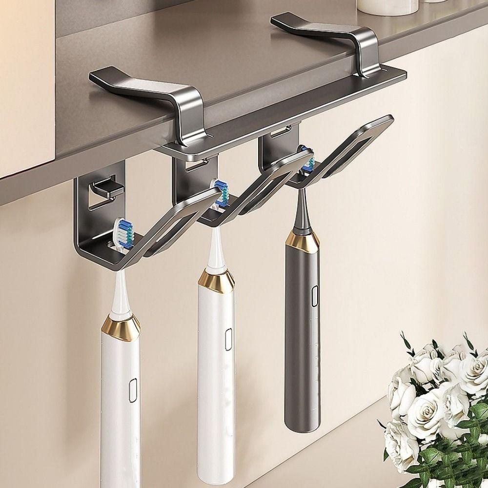 Carbon Steel Toothbrush Storage Rack Non-Perforated Toothbrush Stand for Under Cabinet