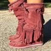 Fashion Pirate Boots Woman Pleated Tassel Mid-calf Boots Womens Sewing Footwear Buckle Leather High Heels Shoes Female Plus Size Zip
