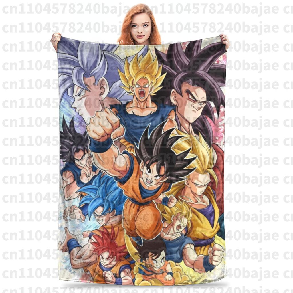 Dragon Ball Z Knitted Blanket Flannel Anime Son Goku Soft Throw Blankets for Bed Bedroom Quilt