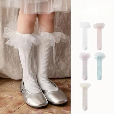 1 Pair INS Simplicity Cute Kids Girl Calf Sock Sweet Princess Mesh Ruffle Sock for Children Spring Summer Soft Cotton Sock