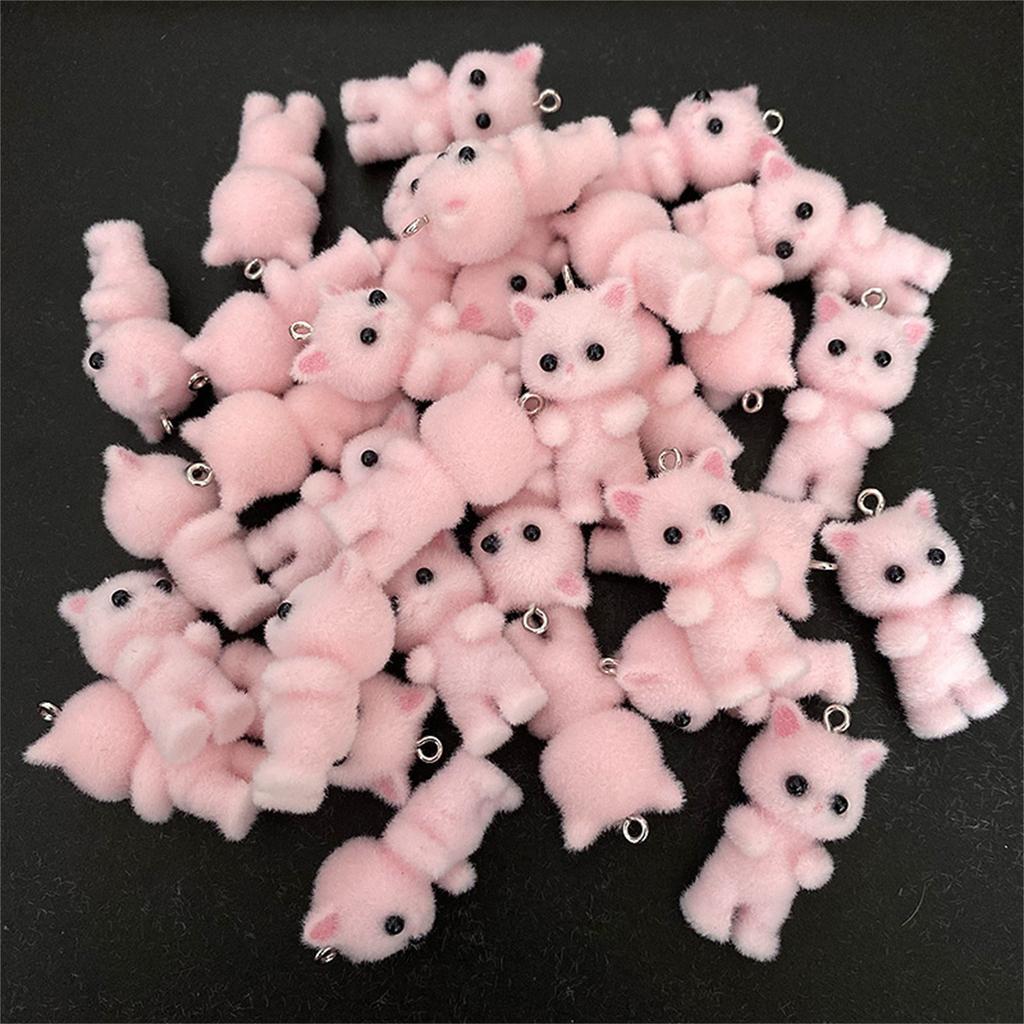 2 Piece Flocking Pendants Kawaii Cat Animal Chamrs For Keychain Necklace Pendant DIY Crafts Jewelry Making 3.2x1.8cm