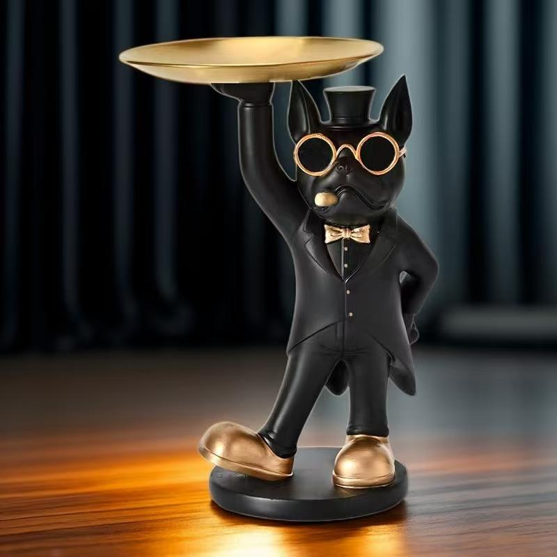 Kreatives Harz-Gentleman-Französische Bulldogge Tierornament, Küchenschale, Schreibtischaufbewahrung, Snack-Süßigkeitenteller, Handarbeiten