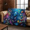 Underwater Sea World Marine Life Cartoon Flannel Blanket Soft Throw Blanket for Bedroom Living Room Bed Travel Camping Picnic