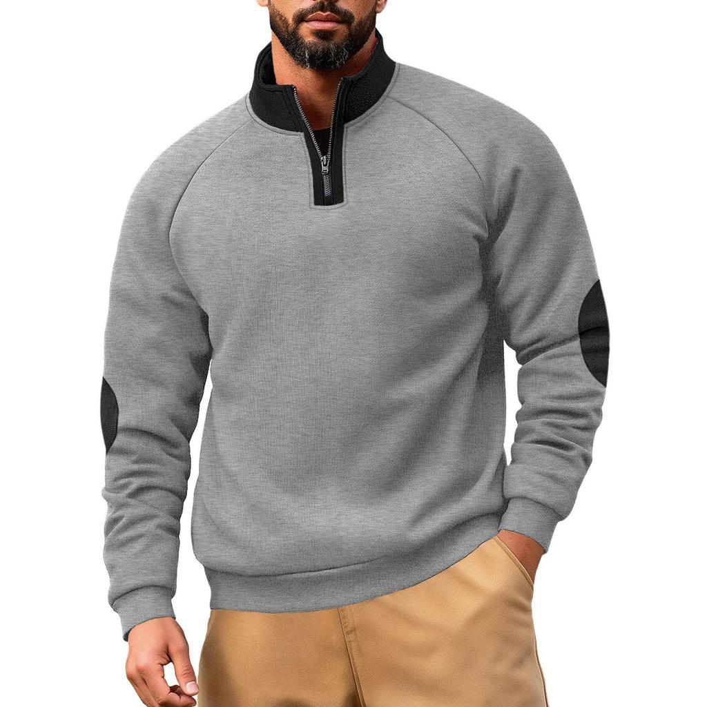 Men's Loose And Casual Two-color Fleece Stand-up Collar Pullover, Half-zipper Long-sleeved Sweatshirt