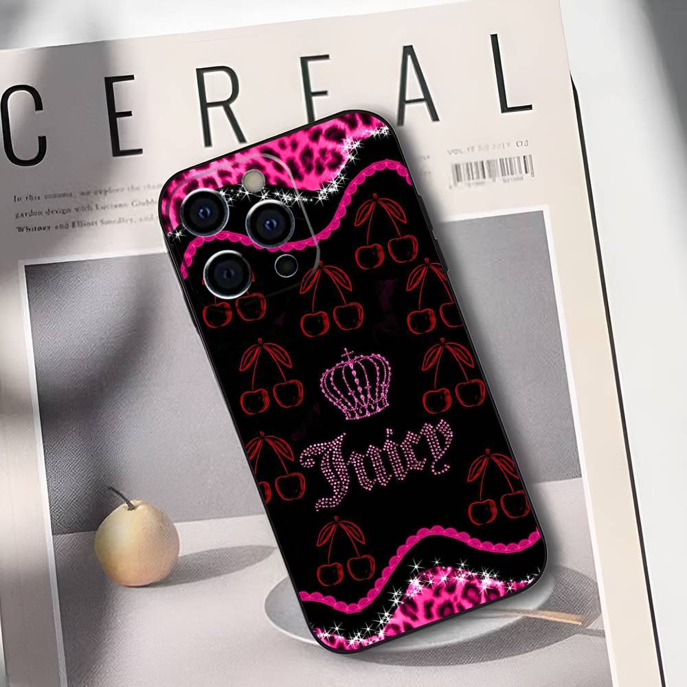 Pink J-Juicy C-Couture Phone Case For iPhone 17,16,15,14,13,12,11 Plus,Pro Max,XS,Soft Black Cover