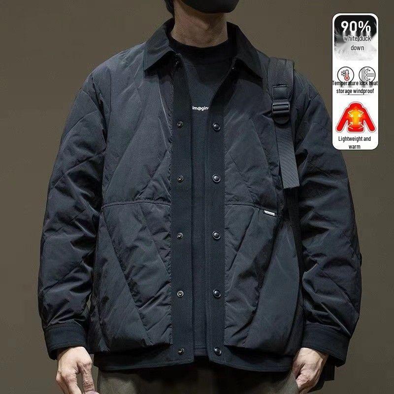 

Мужская легкая куртка-рубашка из белого утиного пуха, Зима 2025, Свободный крой, Большой размер, Верхняя одежда M чёрный