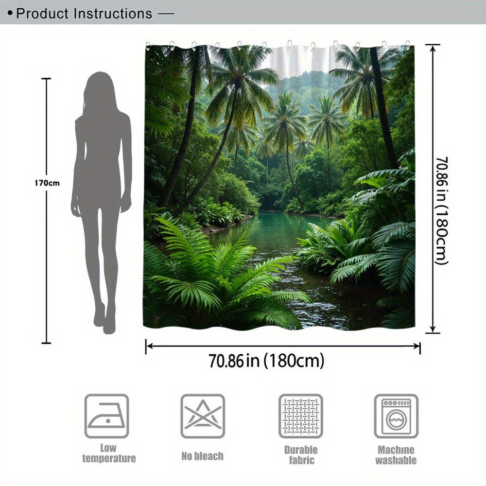 Tropical Paradise River Scene Waterproof Shower Curtain for Bathroom Decor, Bringing the Outdoors Inside with Lush Greenery