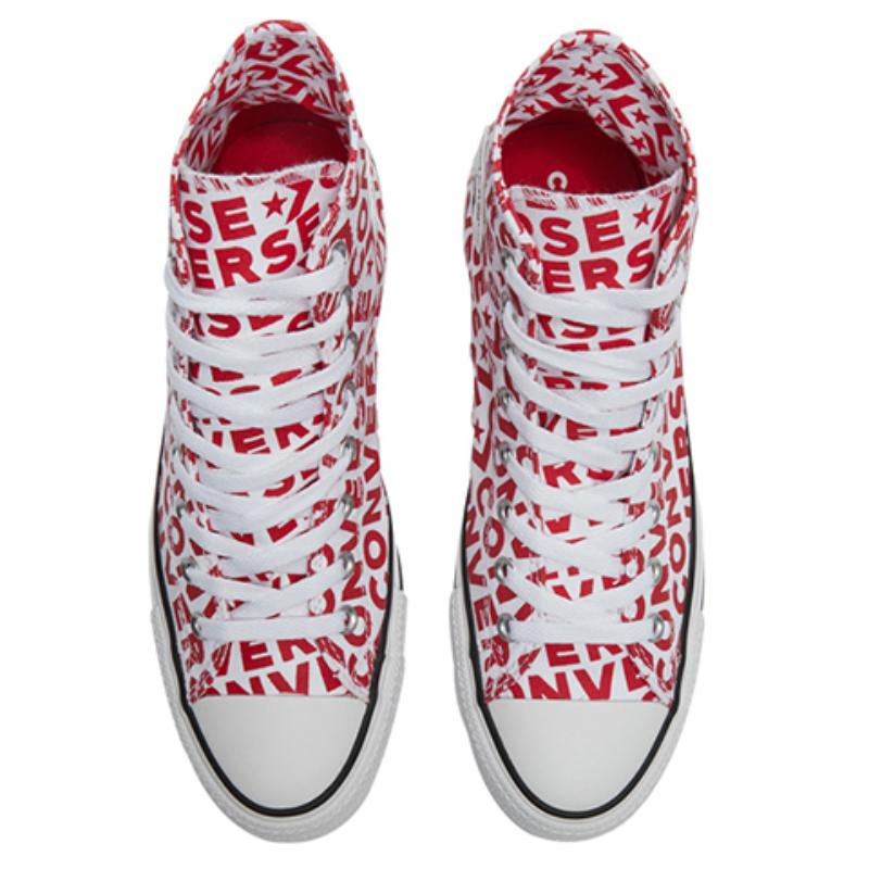 Converse Chuck Taylor All Star Full Print LOGO Casual High-Top Canvas Shoes Unisex Style White and Red