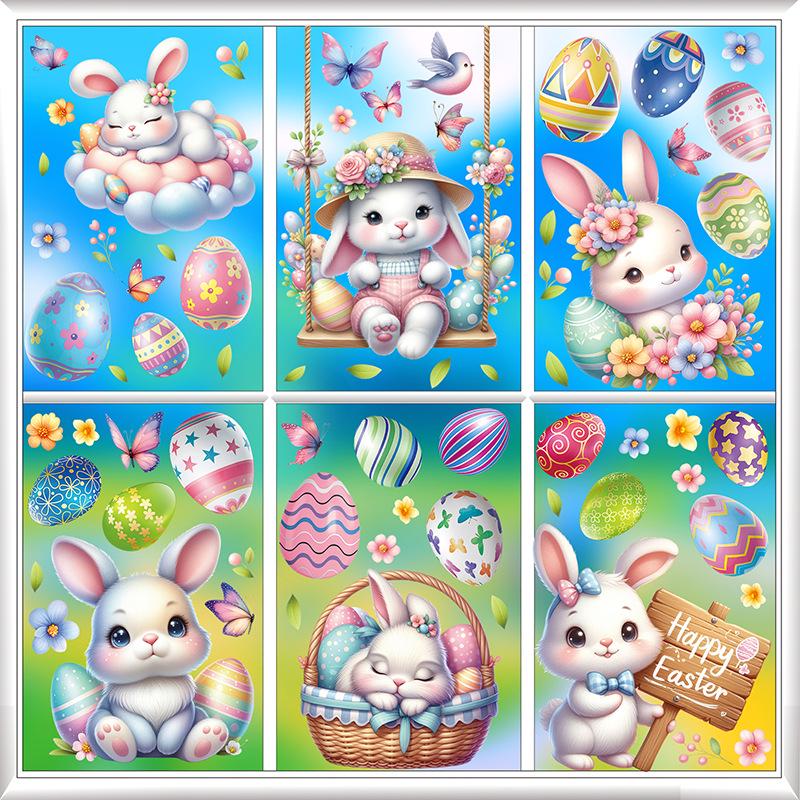 Easter 2026 3D Butterfly Glass Stickers: Colorful Eggs & Rabbit Festival Decorations