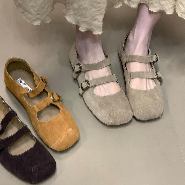 [Fanfna] 2025 autumn new square head shallow mouth niche single shoes versatile flat Mary Jane commuter women's shoes