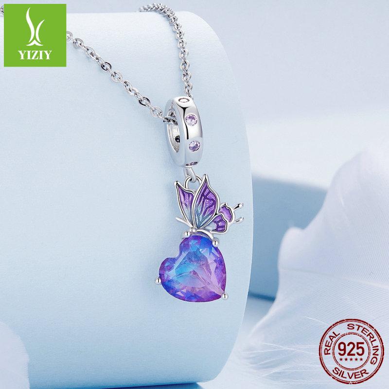 S925 Silver Gradient Purple Butterfly Pendant Bracelet