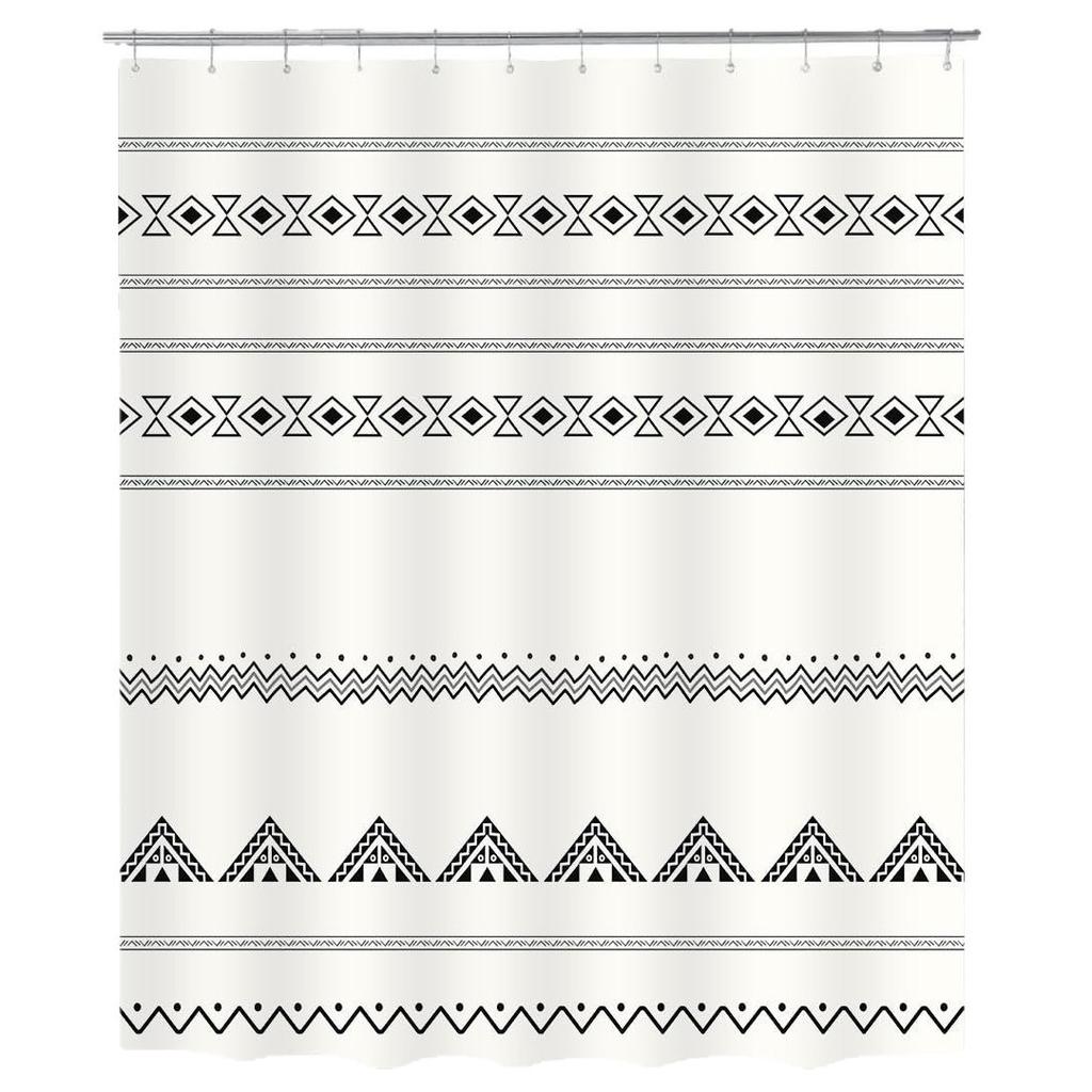 Set de perdele de duș boeme alb-negru, modern, de fermă, minimalist, cu modele geometrice abstracte, cu cârlige