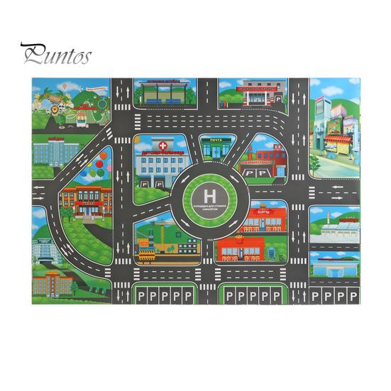 Family Game Room Floor Mat Kids City Life Play Mat, Educational PVC Road Traffic Carpet, Rug Non-slip Urban Parking Scene Area for Toddlers
