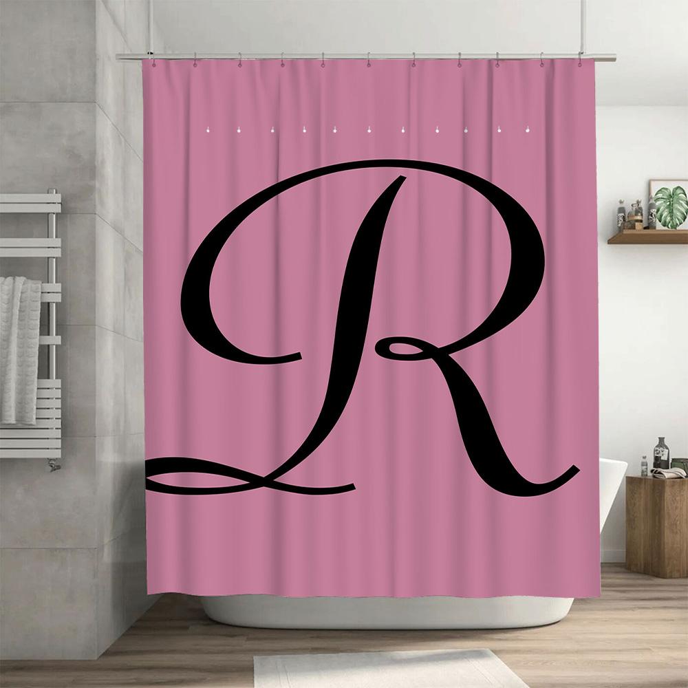 Pink Bath Shower Curtain with Letter Print Personalized Custom Name Monogram Decor for Bathroom Accessories Sets