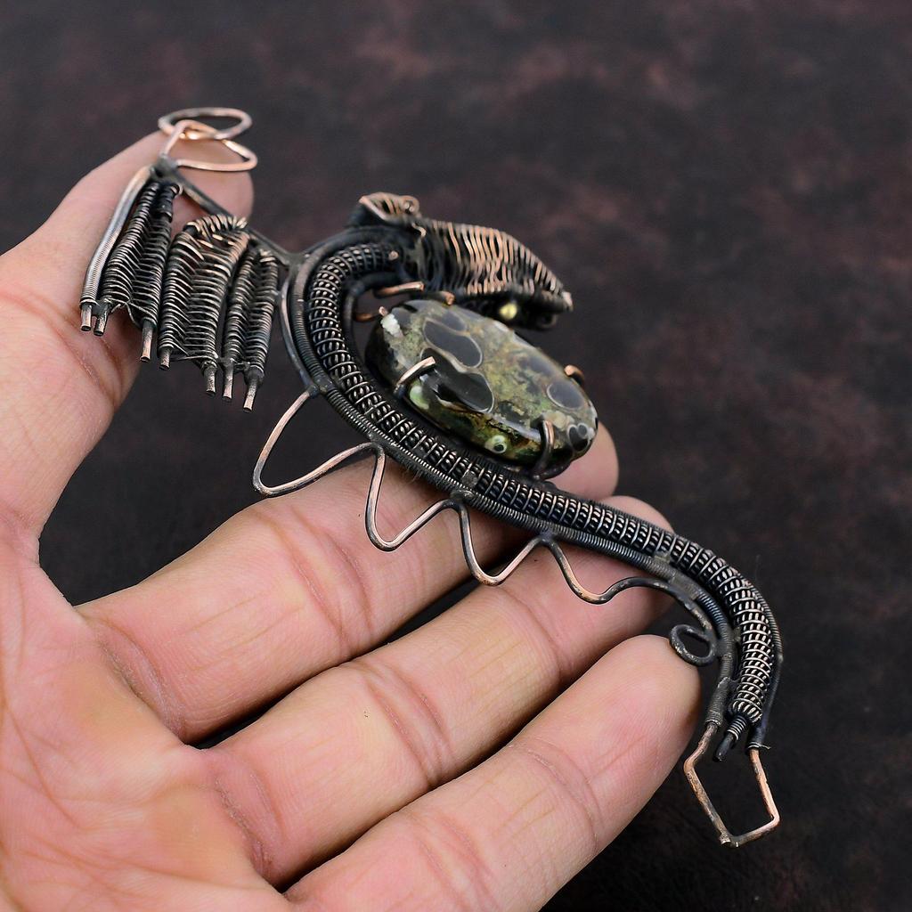 Turritella Agate Pendant Copper Wire Wrapped Pendant Gemstone Dragon Pendant Copper Wire Jewelry Engagement Gift Handmade Pendant For Women