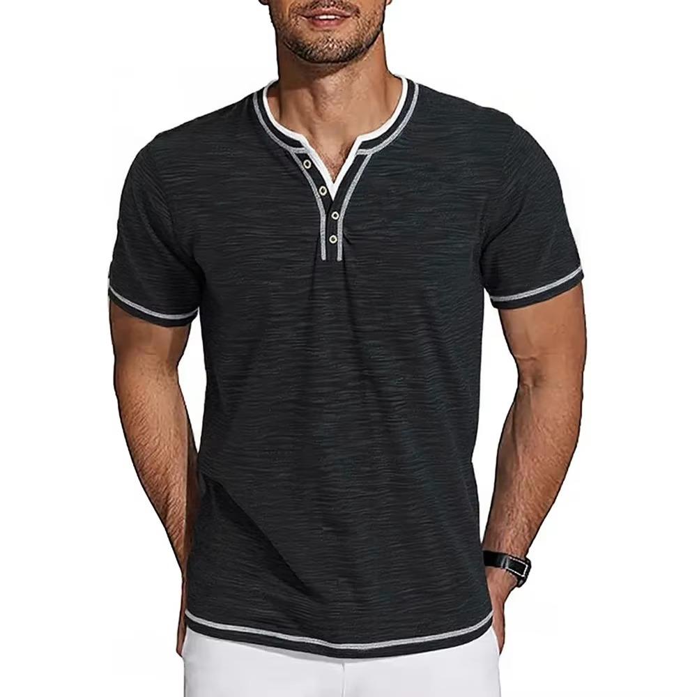 Męski Letni Nowy T-shirt Lekki Oddychający Krótkorękawowy z Dekoltem V Casualowy Wygodny Zapinany na Guziki T-shirt Męska Moda T-shirty