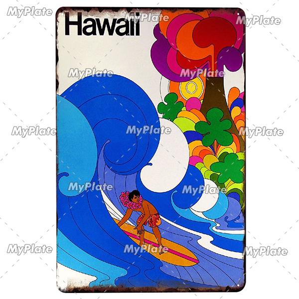 BEACH Metal Sign Vintage Plaque Surf Tin Sign Plate Wall Decor For Bar Pub Man Cave HawaiiKahunaSanta Barbara Poster Custom