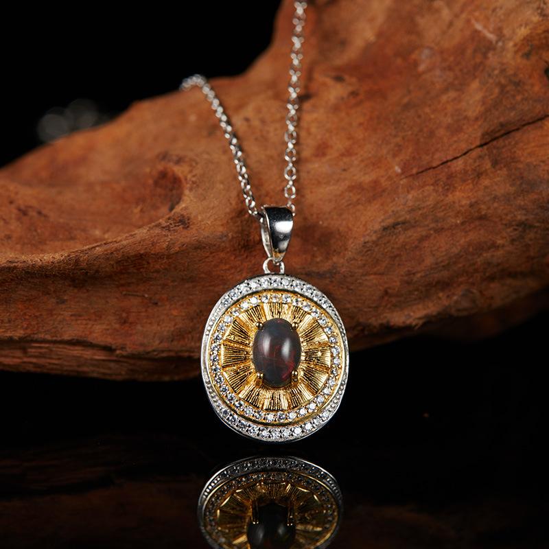 Whole Body S925 Sterling Silver Natural Colored Treasure Necklace, High-End Light Luxury Oval Pendant, Female Classic Retro Round Brand