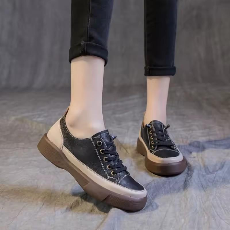 Fashion GKTINOO Fashion Women Flat Shoes Slip On Casual Loafers Spring Autumn Mixed Colors Genuine Cow Leather Low Top Retro Lady Shoes