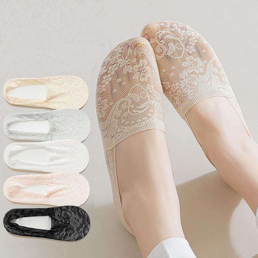 Summer Women Boat Socks Lace Flower Breathable Silicone Non-slip Thin Invisible Ankle Sock Fashion Transparent Short Sox