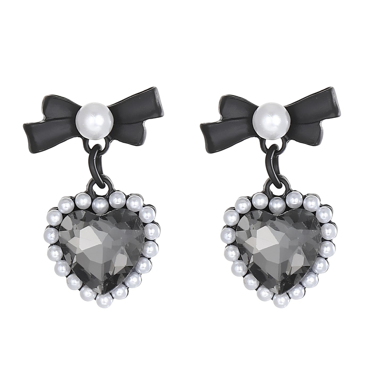 Fashionable Heart Pendant Earrings Elegant White/Whiite Moon Ear Studs Mini Heart Shaped Clip on Earrings for Ladies 1 чёрный