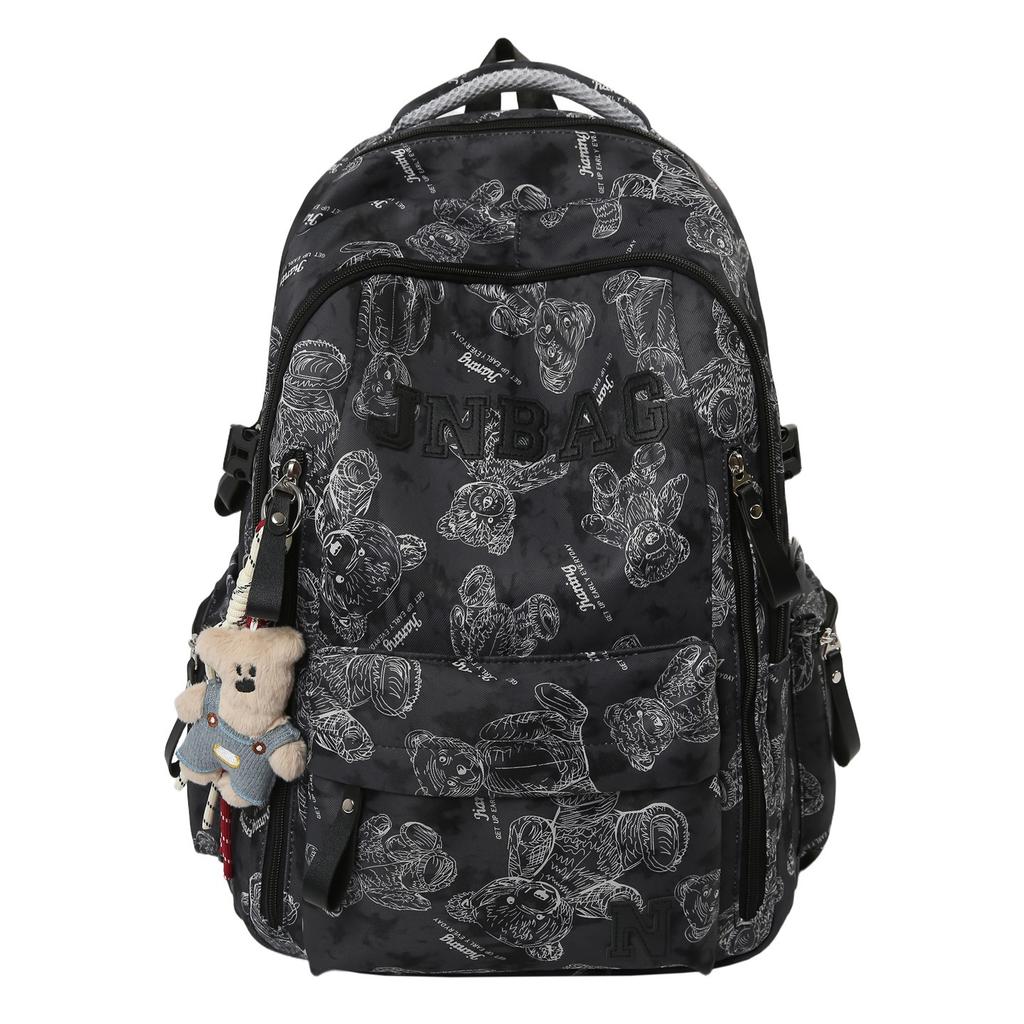 Schoolbag trendy brand backpack men ins trendy cool large capacity printed bear backpack Korean version of primary and secondary school students