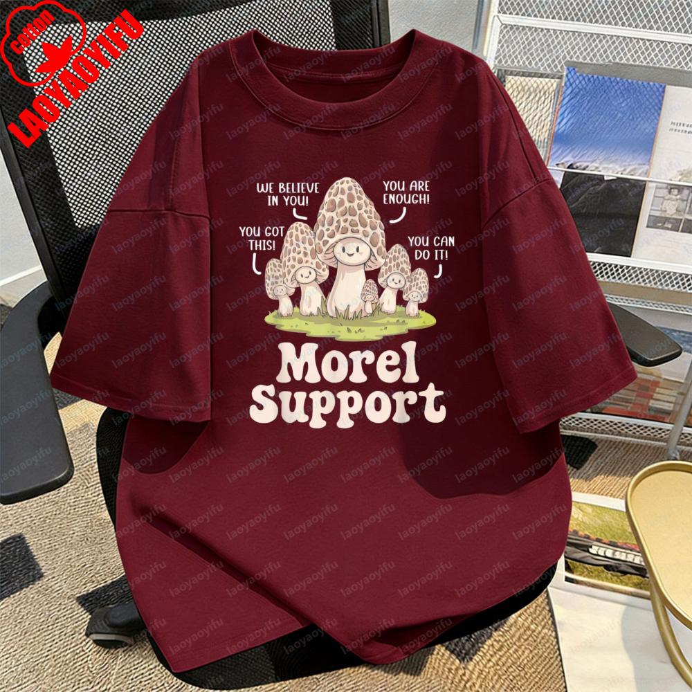 Mushroom Bear and Text Pattern Casual Style Cotton TShirt Summer Retro Cute Fashion Trendy Tee Kawaii Clothes Clothes for Women S