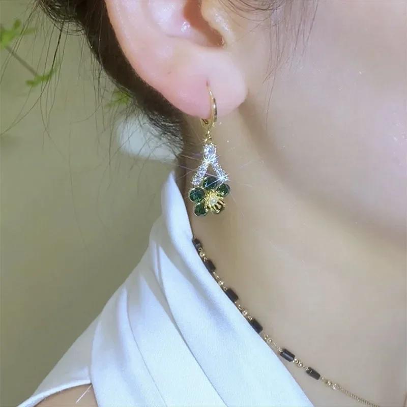 Cercei cu flori de cristal verzi de lux de vară pentru femei Accesorii zilnice personalizate la modă Bijuterii de petrecere Cadouri de aniversare