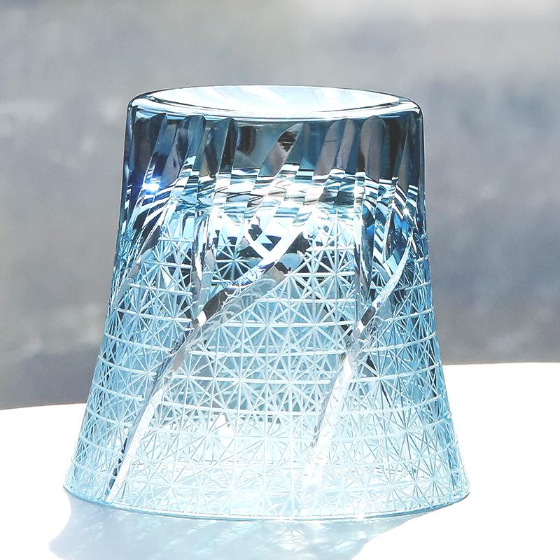 Hand Cut To Clear Colored Glass Whiskey Brandy Tumbler Sky Blue Beverages Glass Bar Table Decor