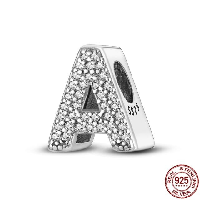 100% Real 925 Sterling Silver Letter Alphabet A-Z Charm Name Bead Fit  Bracelet Pendant Jewelry