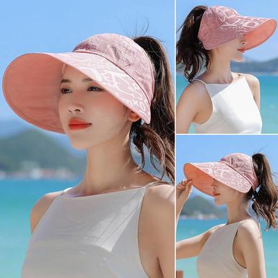 Women Summer Lace Empty Top Sun Protection Cap Large Brim Anti-UV Ponytail Hat For Lady Outdoor Travel Beach Visor Fisherman Hat