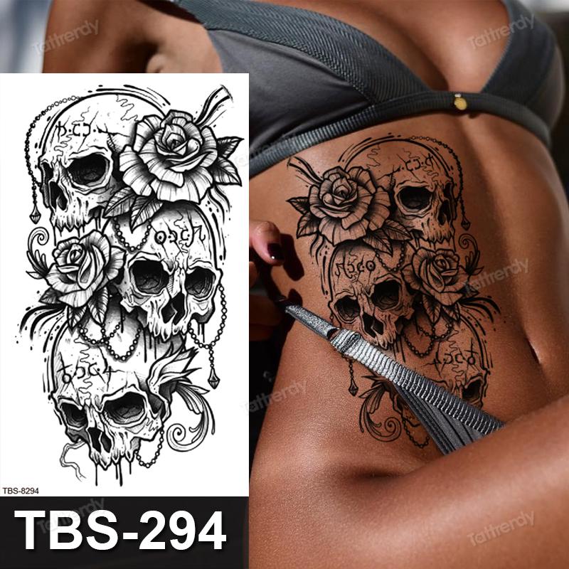 sketch flowers black temporary tattoo stickers waterproof thigh arm body tattoo sleeve anime snake fox lion dark designs women