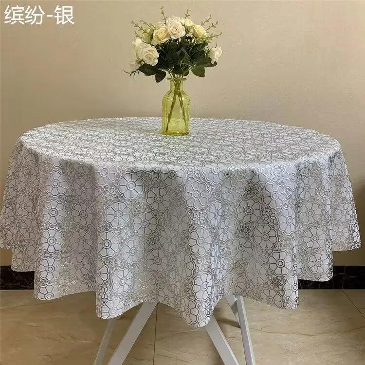 Tovaglia rotonda in pizzo di plastica Spessa Tovaglia stampata multicolore Impermeabile Resistente all'olio Lavabile Copritavolo