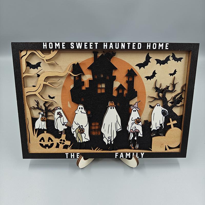 Halloween Wooden Crafts Three-dimensional Ghost Tabletop Decoration Decoration Holiday Atmosphere Ghost Castle Decoration