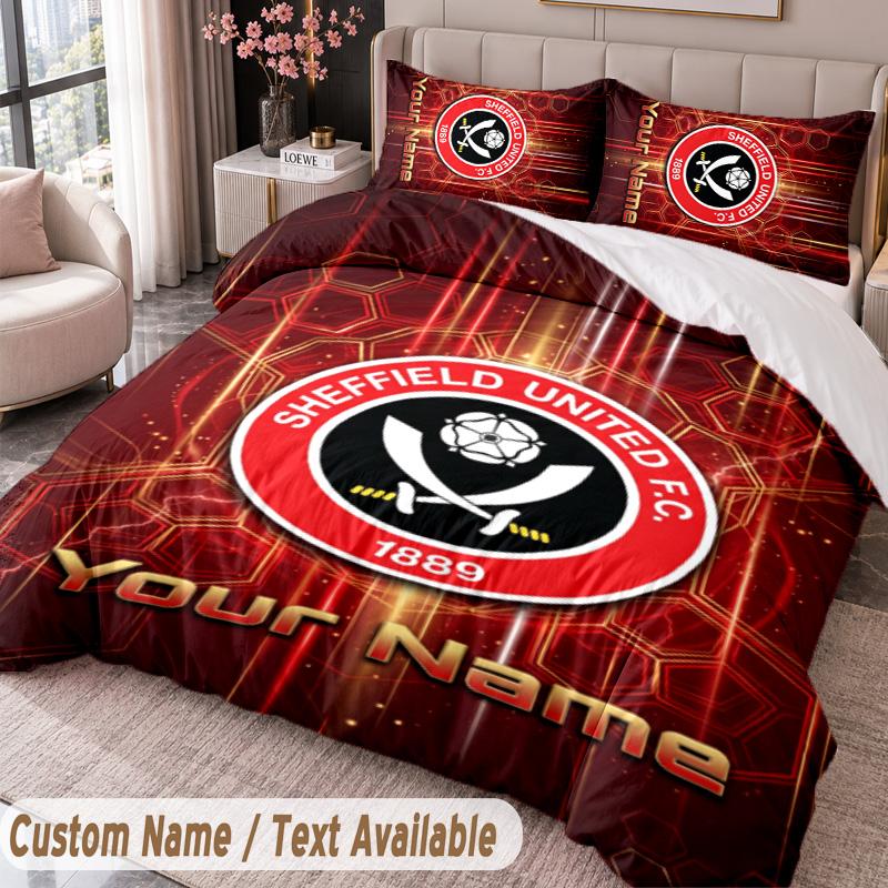 Sheffield United FC Bedwäsche-Set mit Aufdruck Benutzerdefinierter Name Text 1 Bettbezug 2 Kissenbezüge Für Schlafzimmer