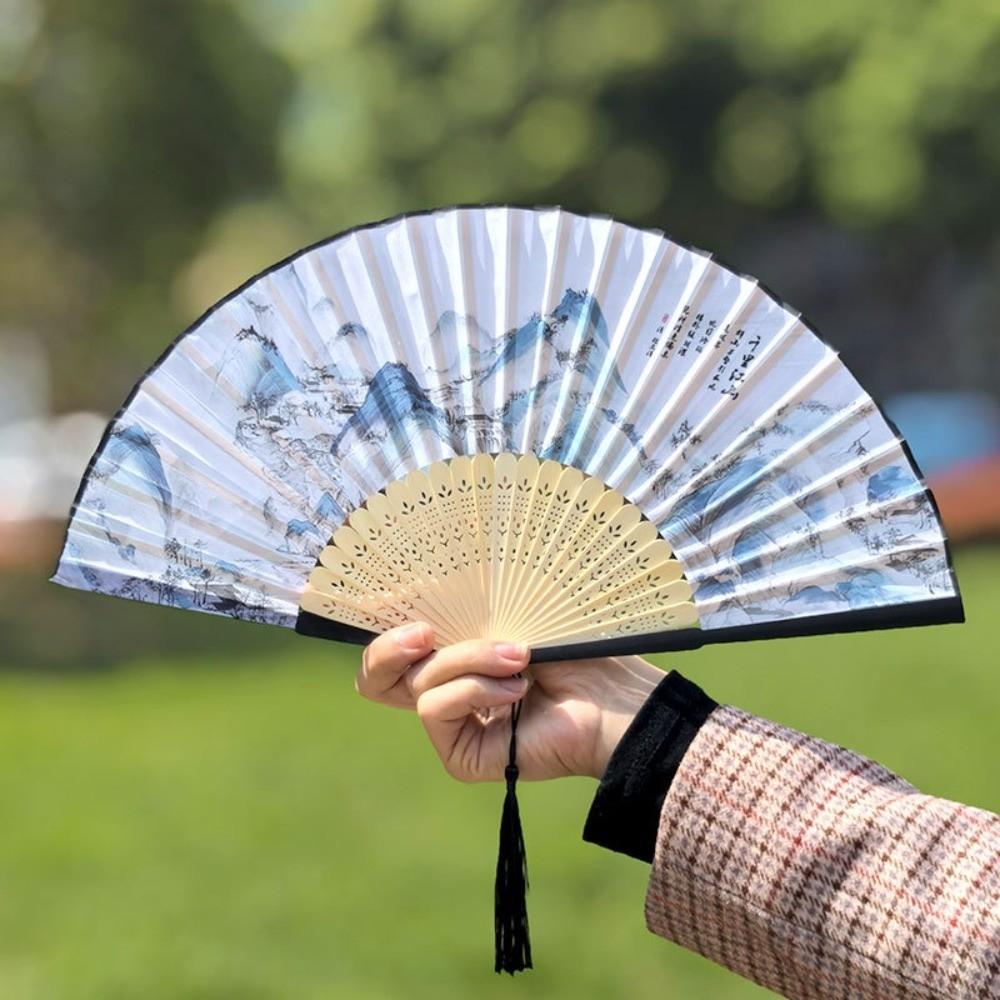 Silk Cloth Folding Flower Hand Fan Bamboo Frame Retro Handheld Fan Creative Dance Fan Gift Giving