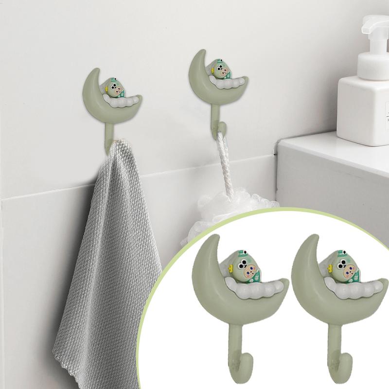 Cute Towel Hooks Cloud Aesthetic Key Hooks 2X Moon No Trace Adhesive Wall-Mounted Jewelry Organizer Cute For Keys Apartment