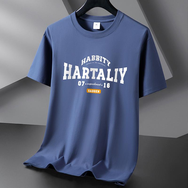 

Летняя мужская модная футболка с короткими рукавами, футболка из чистого хлопка, S-6XL 5XL темно-синий