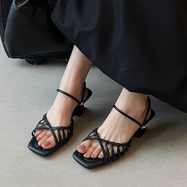European Station 2025 Summer New High-heeled Sandals Women's Head Thin Strap Roman Sandals Women's Summer Two Shoes