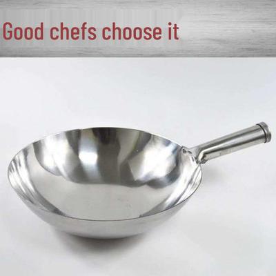 Wok Redondo Antiaderente de Aço Inoxidável para Fogões a Gás Domésticos ou de Hotel, Frigideira Espessa para Saltear Sem Revestimento.