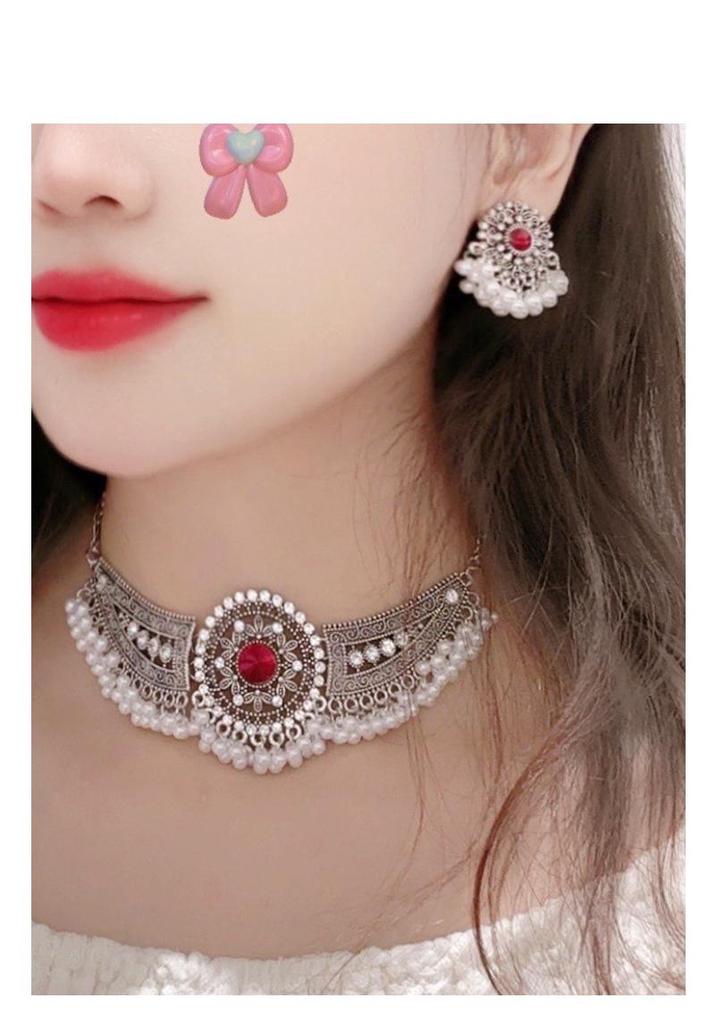 "Miao Girl" Ancient Style Light Luxury Necklace & Earrings Set for Women