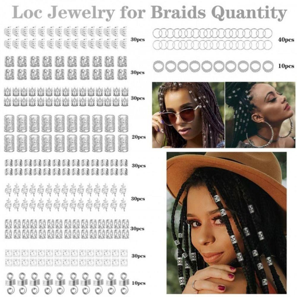 290Pcs Gold Silver Dreadlock Jewelry Hollow Out Metal Hair Rings Charms Hair Braiding Rings Unisex