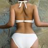 Summer Women Monokini Solid Color Hollow Out See-through Deep V Neck Lady Swimsuit Elastic High Waist Padded Bathing Suit