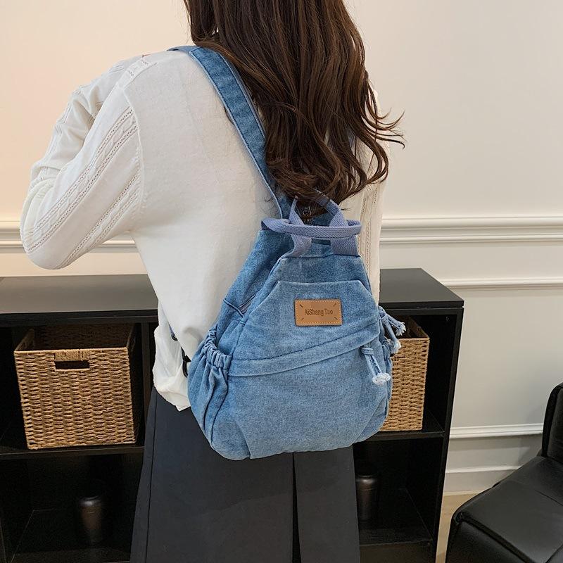 Stor Kapacitet Denim Ryggsäck Multifunktionell Bröstväska Dam Axel Crossbody Väska