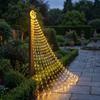 Reusable Holiday Garden Lighting Solar Christmas Tree Waterfall Light, 11.5FT 346 LED Powered String Light Durable Waterproof Strips with Star