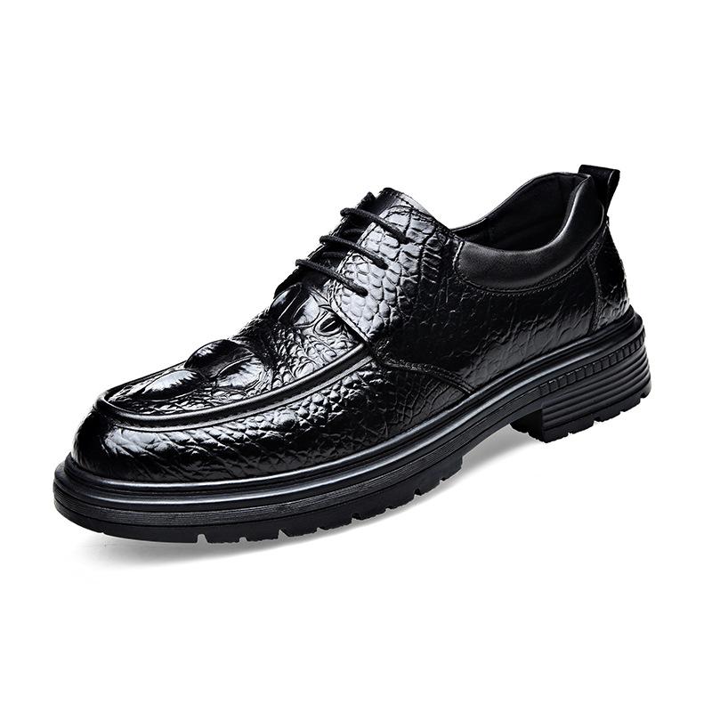 2024 New Men's Business Leather Shoes Crocodile Pattern Casual Leather Shoes Wear-resistant Casual Single Shoes Men's Leather Shoes a Generation