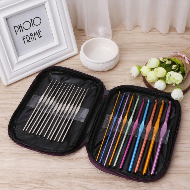22pc/lot Metal Needles Set Hand Crochet Knitting Needle Tools Stainless Handle Hook Needlework