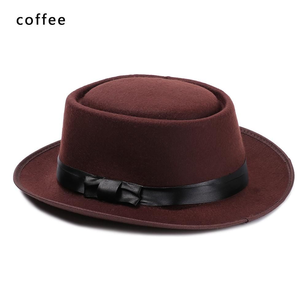 New Fashion Vintage Wide Brim  Jazz Cap Woolen Dress Dance Party Flat Top Panama Jazz Caps Fedora Hat Cowboy Hat