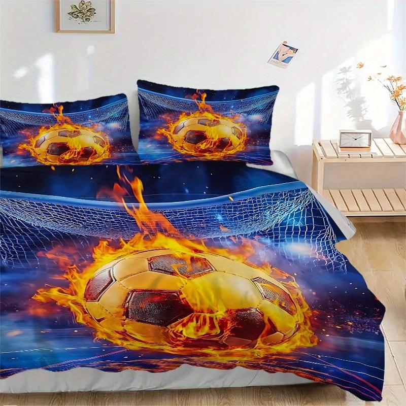 3pcs set Soccer Fireball 1 Quilt Cover + 2 Pillowcases, All Seasons Bedroom Setting, Perfect for Home and Dorm Decor a178